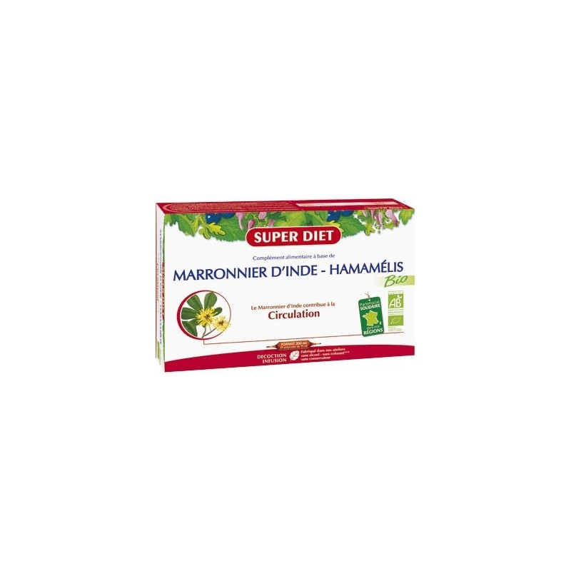 Super Diet Circulation Marronnier d'inde - Hamamélis Bio 20 Ampoules Super Diet Circulation Marronnier d'inde - Hamamélis Bio 20 Ampoules