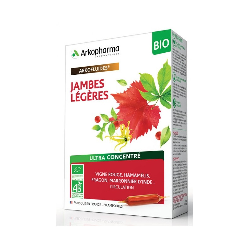 Arkopharma Arkofluides Jambes Légères Bio 20 Ampoules Arkopharma Arkofluides Jambes Légères Bio 20 Ampoules