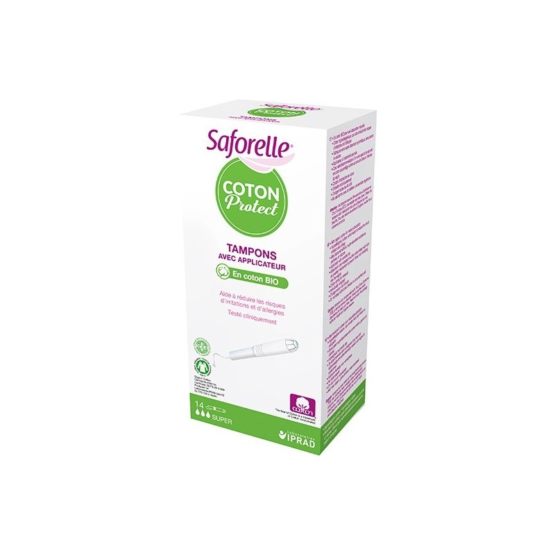 Saforelle Coton Protect Tampons Avec Applicateur Bio Super x 14 Saforelle Coton Protect Tampons Avec Applicateur Bio Super x 14