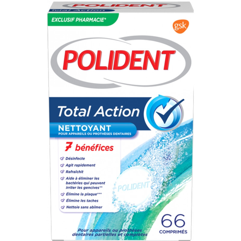 Polident Nettoyant Pour Appareils Ou Prothèses Dentaires Total Action 66 Comprimés Polident Nettoyant Pour Appareils Ou Prothèses Dentaires Total Action 66 Comprimés
