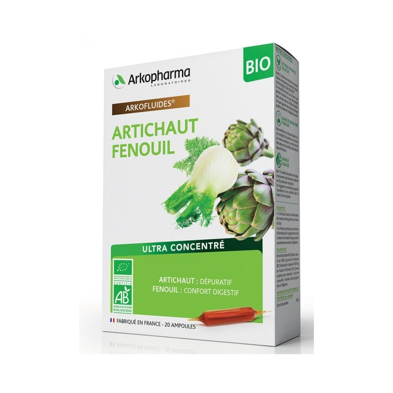 Arkopharma Arkofluides Artichaut - Fenouil BIO 20 ampoules Arkopharma Arkofluides Artichaut - Fenouil BIO 20 ampoules