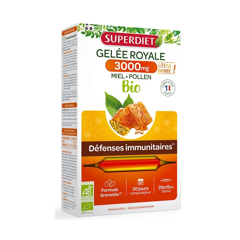 Super Diet Gelée Royale 3000mg Miel Pollen Bio 20 ampoules Super Diet Gelée Royale 3000mg Miel Pollen Bio 20 ampoules