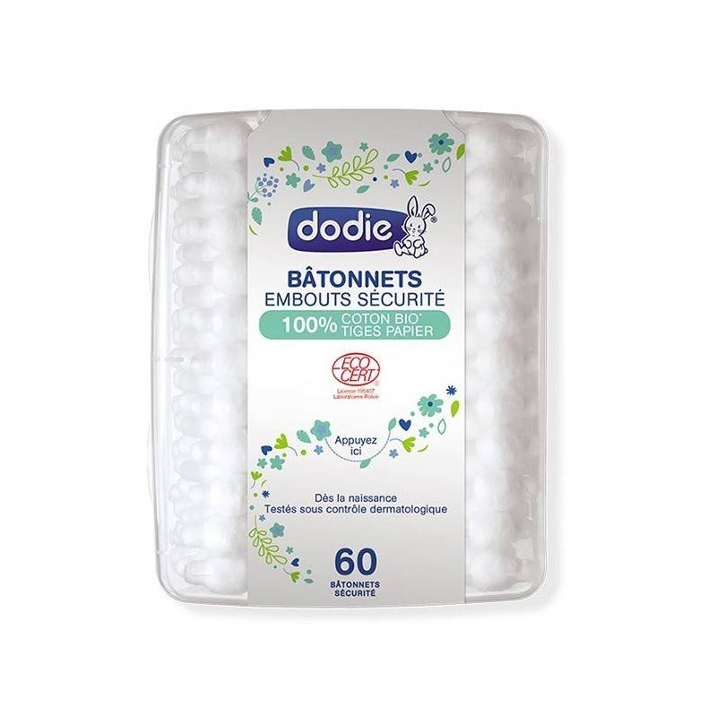 Dodie Bâtonnets Embouts Sécurité 100% Coton Bio Tige Papier x60 Dodie Bâtonnets Embouts Sécurité 100% Coton Bio Tige Papier x60