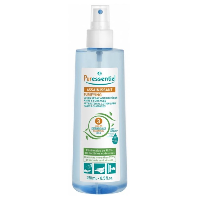 Assainissant Lotion Spray Antibactérien Mains & Surfaces aux 3 Huiles Essentielles 250 ml Assainissant Lotion Spray Antibactérien Mains & Surfaces aux 3 Huiles Essentielles 250 ml