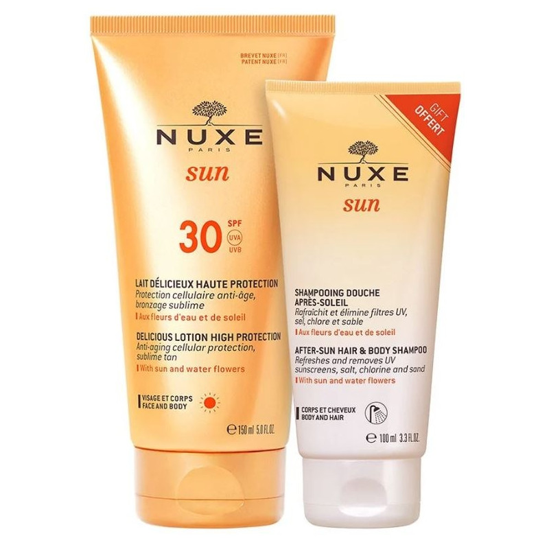Nuxe Sun Lait Fondant Spf30 + Shampooing Douche Apres-soleil Tube 150ml + Tube 100ml Nuxe Sun Lait Fondant Spf30 + Shampooing Douche Apres-soleil Tube 150ml + Tube 100ml