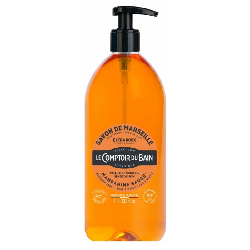 Le Comptoir Du Bain Savon De Marseille Liquide Mandarine Sauge 1l Le Comptoir Du Bain Savon De Marseille Liquide Mandarine Sauge 1l
