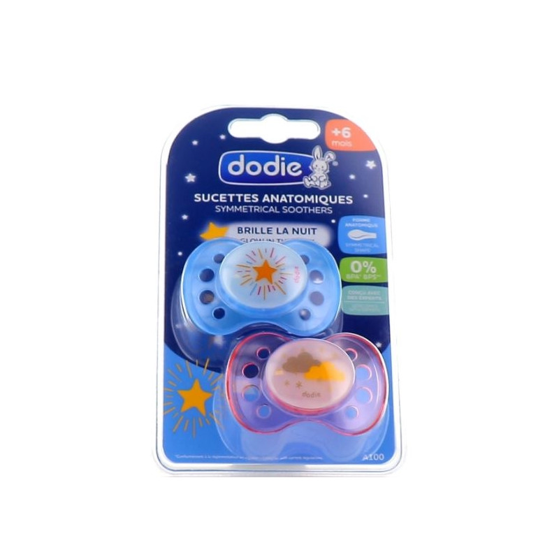 Dodie Sucette Anatomique Silicone Nuit Fille Calins En Famille A100 +6mois X2 Dodie Sucette Anatomique Silicone Nuit Fille Calins En Famille A100 +6mois X2