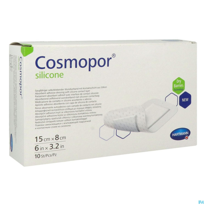 Hartmann Cosmopor Silicone Pansement Hydrocellulaire Mince Autoadherent Silicone Sterile 15Cm X 8Cm 10