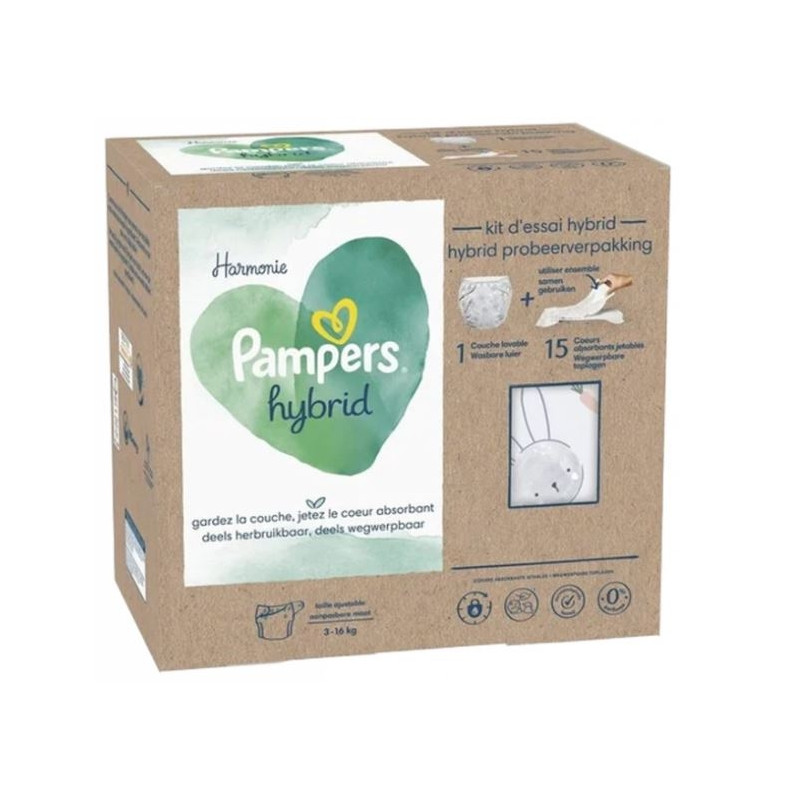 Pampers Harmonie Hybrid Starter Kit 1 Couche Lavable + 15 Coeurs Absorbants Jetables 3 16kg Pampers Harmonie Hybrid Starter Kit 1 Couche Lavable + 15 Coeurs Absorbants Jetables 3 16kg