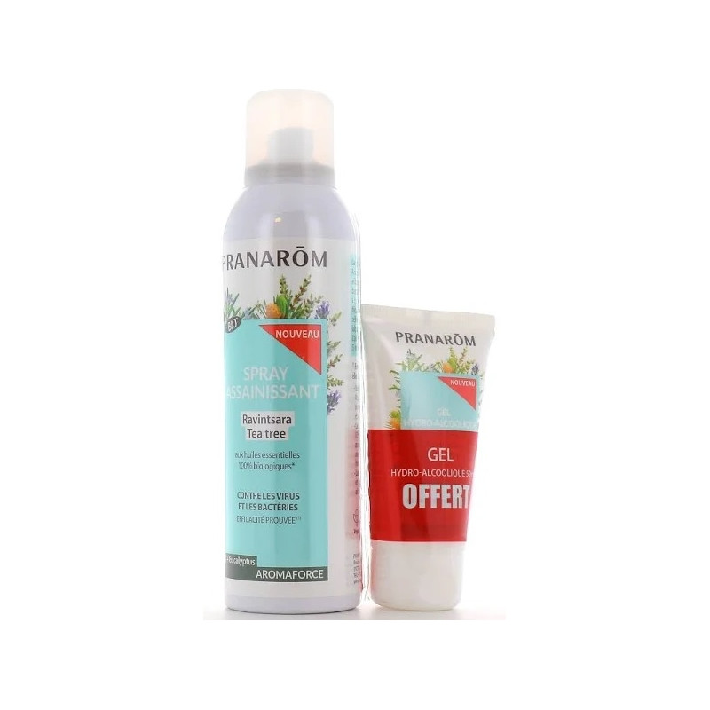 Pranarom AromaForce Spray Assainissant Bio Ravintsara Tea Tree 150ml + Gel offert Pranarom AromaForce Spray Assainissant Bio Ravintsara Tea Tree 150ml + Gel offert