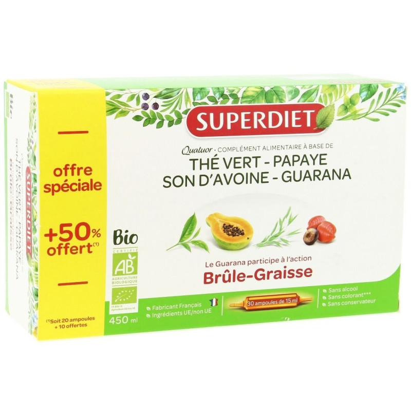 Superdiet Quatuor Brûle-graisse 30x15ml Bio Superdiet Quatuor Brûle-graisse 30x15ml Bio