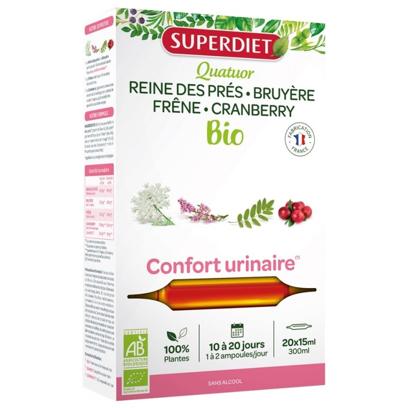 Superdiet Quatuor Confort Urinaire Bio 20 Ampoules Superdiet Quatuor Confort Urinaire Bio 20 Ampoules