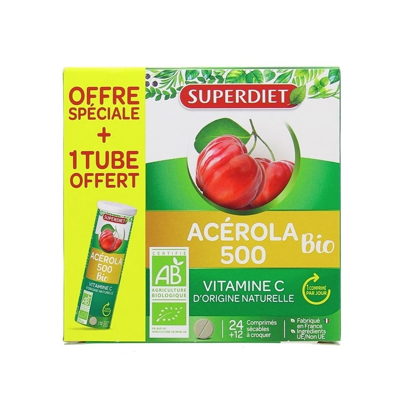 Superdiet Acerola 500 Bio X24 + 10Cpr Offerts Superdiet Acerola 500 Bio X24 + 10Cpr Offerts