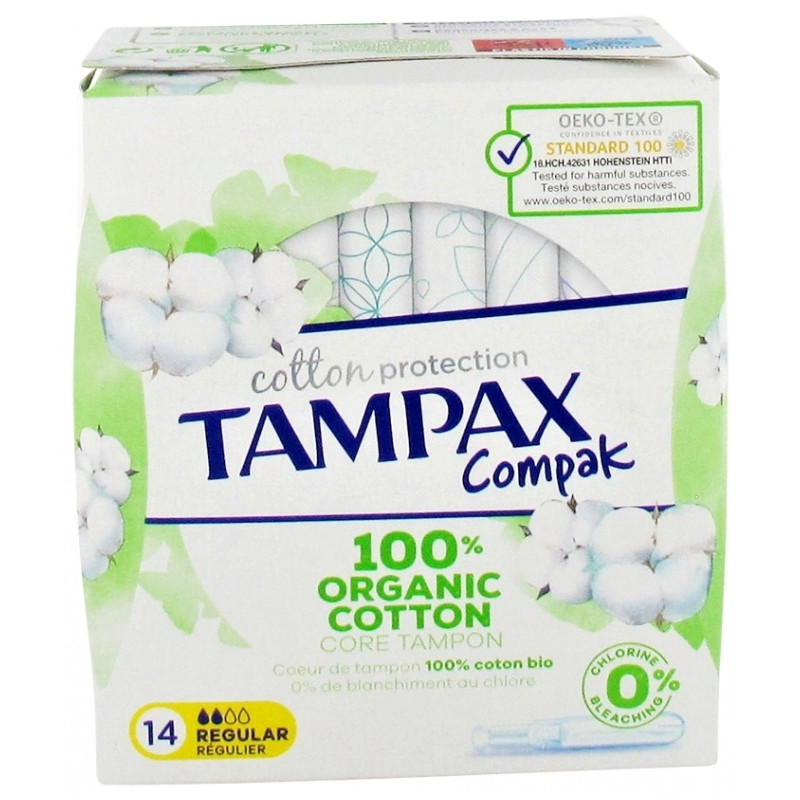 Tampax Compak Cotton Régulier 100% Coton Bio 14 Tampons Tampax Compak Cotton Régulier 100% Coton Bio 14 Tampons