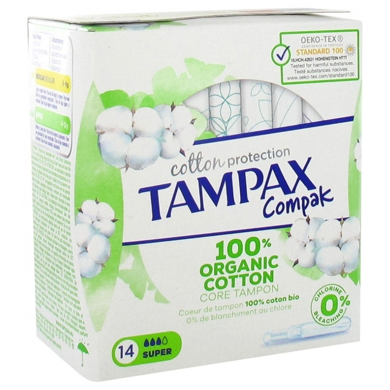 Tampax Compak Cotton Protection Super 100% Coton Bio 14 Tampons Tampax Compak Cotton Protection Super 100% Coton Bio 14 Tampons