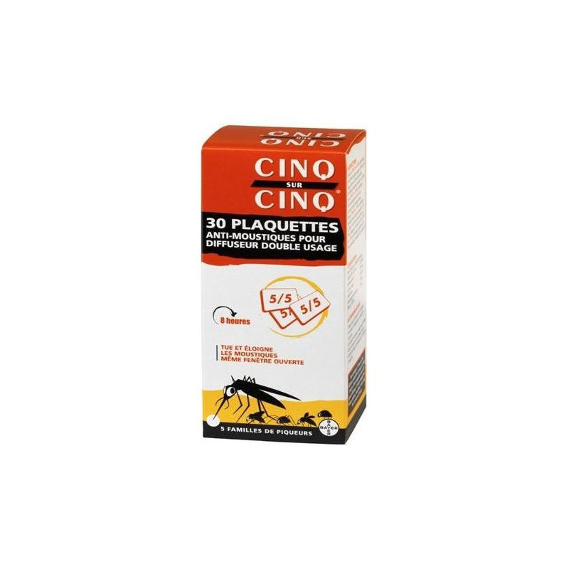 Cinq Sur Cinq Recharge Plaquettes Anti-moustiques Pour Diffuseur Double Usage 30 Plaquettes Cinq Sur Cinq Recharge Plaquettes Anti-moustiques Pour Diffuseur Double Usage 30 Plaquettes