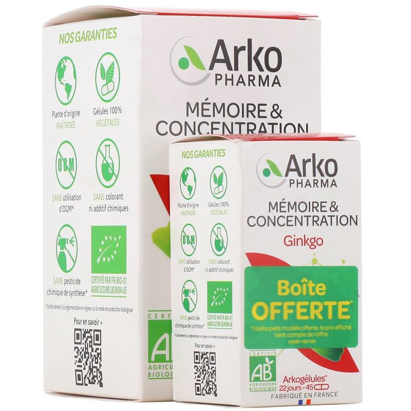 Arkopharma Mémoire et Concentration Ginkgo X150 Gélules + 45 Offertes Arkopharma Mémoire et Concentration Ginkgo X150 Gélules + 45 Offertes