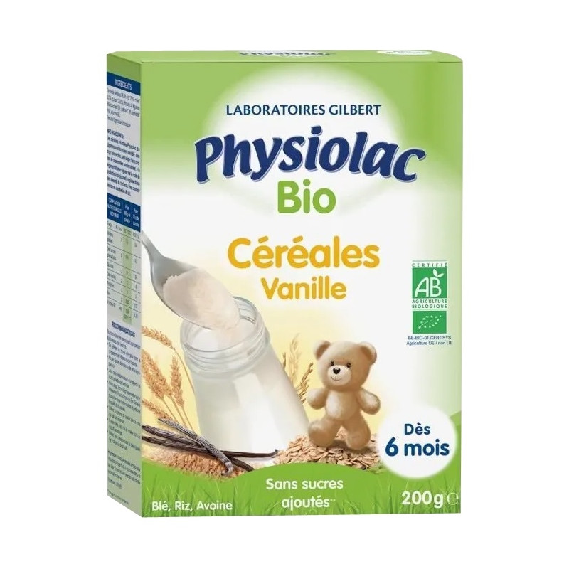 Physiolac Bio Céréales Vanille Dès 6 Mois 200 g Physiolac Bio Céréales Vanille Dès 6 Mois 200 g