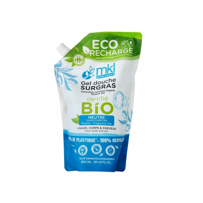 MKL - Gel Douche Eco-Recharge Neutre 0% Certifiée Bio 900ml