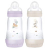 MAM 2 Biberons Easy Start 260 ml 2 Mois Et+ Débit 2 Couleur : Lilas/Sable