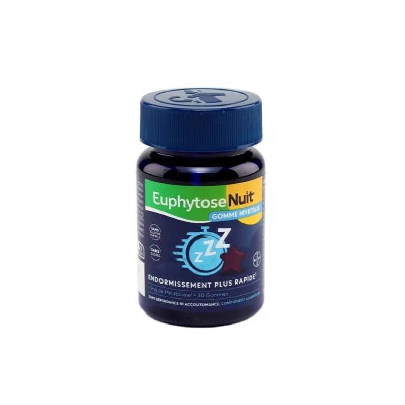 EuphytoseNuit 1mg Mélatonine - Endormissement Plus Rapide - 30 Gommes Myrtille