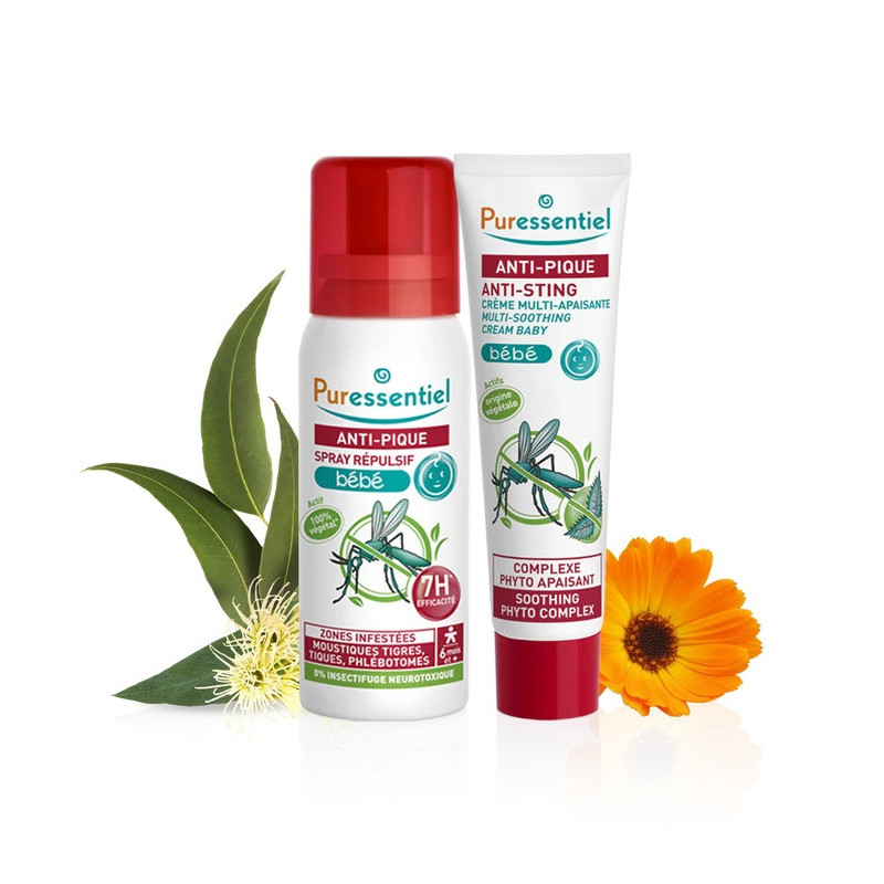 Puressentiel Kit Anti-Pique Bébé, Spray Répulsif 60ml et Crème Apaisante 30ml